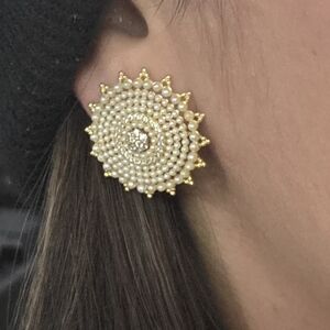 Gold and Pearl Sunburst Statement Earrings